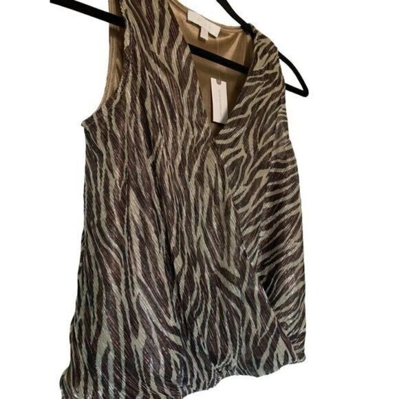 ANTHROPOLOGIE Eri + Ali Kasi Shimmer Top Zebra Print Sz XS NWT Ret $68 - Picture 5 of 15